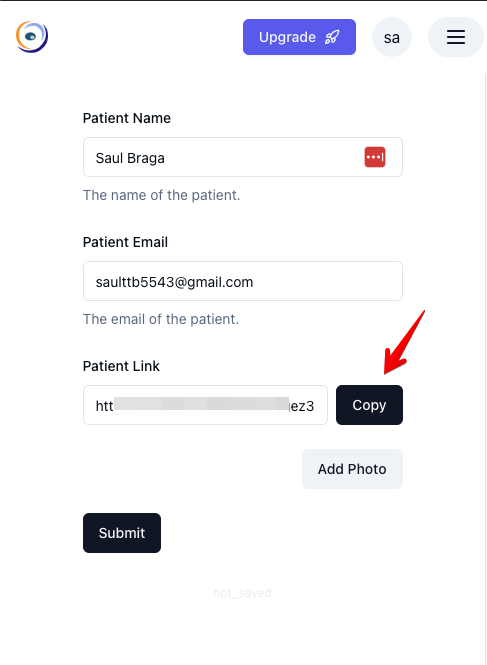 Copy the patient link for PD measurement